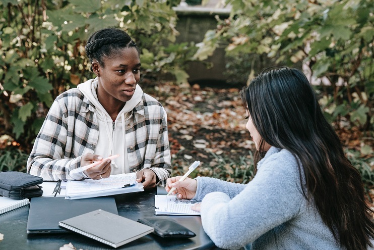 students studying outside